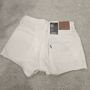 LEVI'S 501 Denim Shorts White Cut Off Hem Button Fly 100% Cotton Red Tab W25 NWT